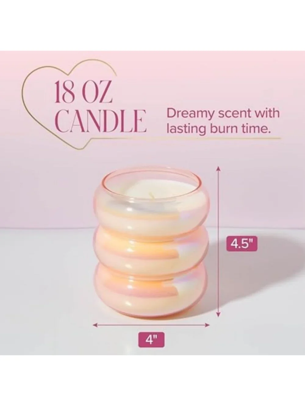 Pink Spritz Scented Candle in Bubble Glass, Iridescent Finish, 18 oz Premium Wax